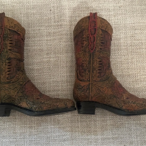 MINI - Western Resin Cowboy Boots - Brown - 4”L x 4”W Decor for home or office. - Picture 3 of 6